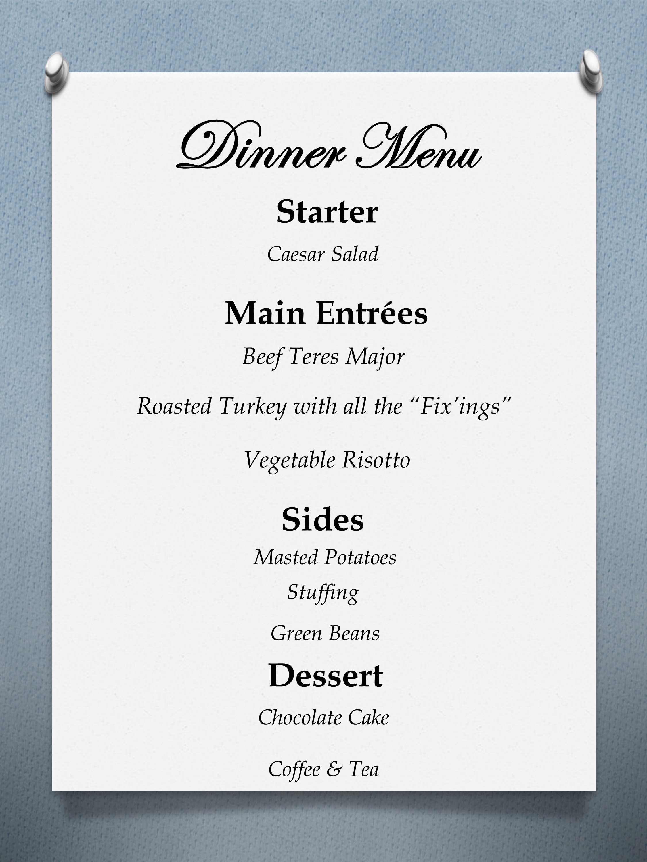 Finals Banquet Menu